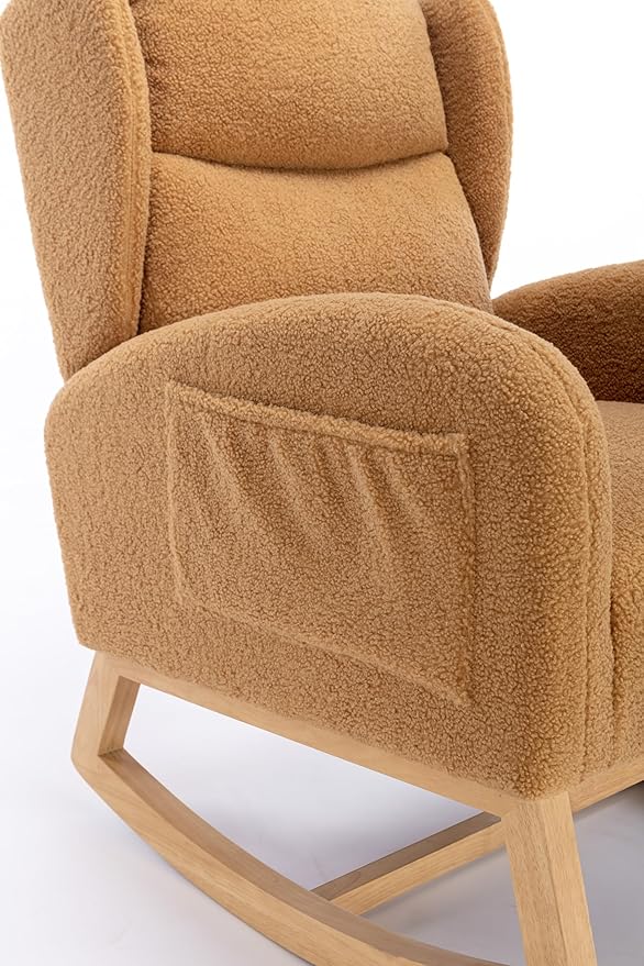 Khaki Teddy Rocking Chair Comfortable Single Sofa Chair for Living Room Bedroom 300 Lbs Capacity Easy Assembly