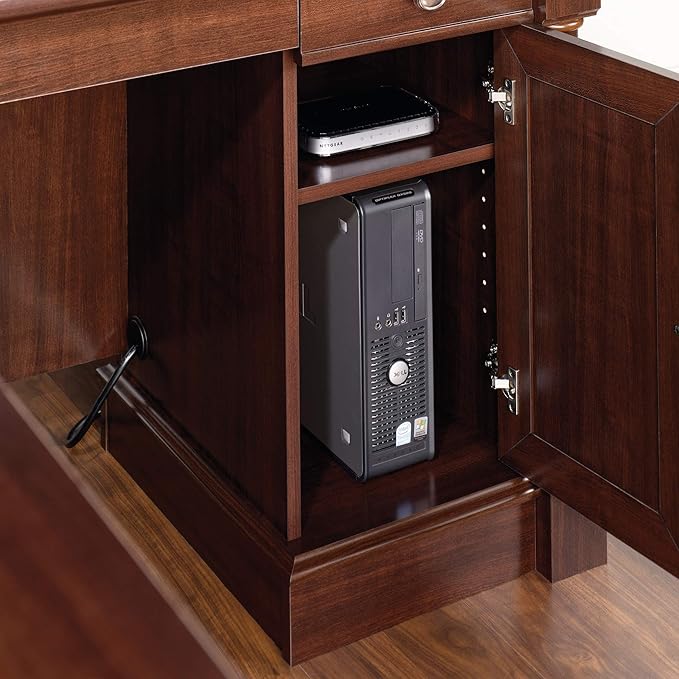 Sauder Palladia L Shaped Desk with Drawers Office Desk with File Cabinet Storage Cable Management Keyboard Tray in Select Cherry finish