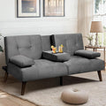Meilocar Futon Sofa Bed Convertible Sofa Bed with Removable Armrests Adjustable Recliner for Small Space 2 Cup Holders 3 Angles Light Grey