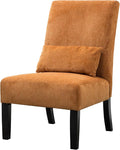 Knocbel Upholstered Accent Armless Chair with Pillow Living Room Fabric Lounge Chair with Solid Wood Frame &amp Legs (Orange w/Pillow)