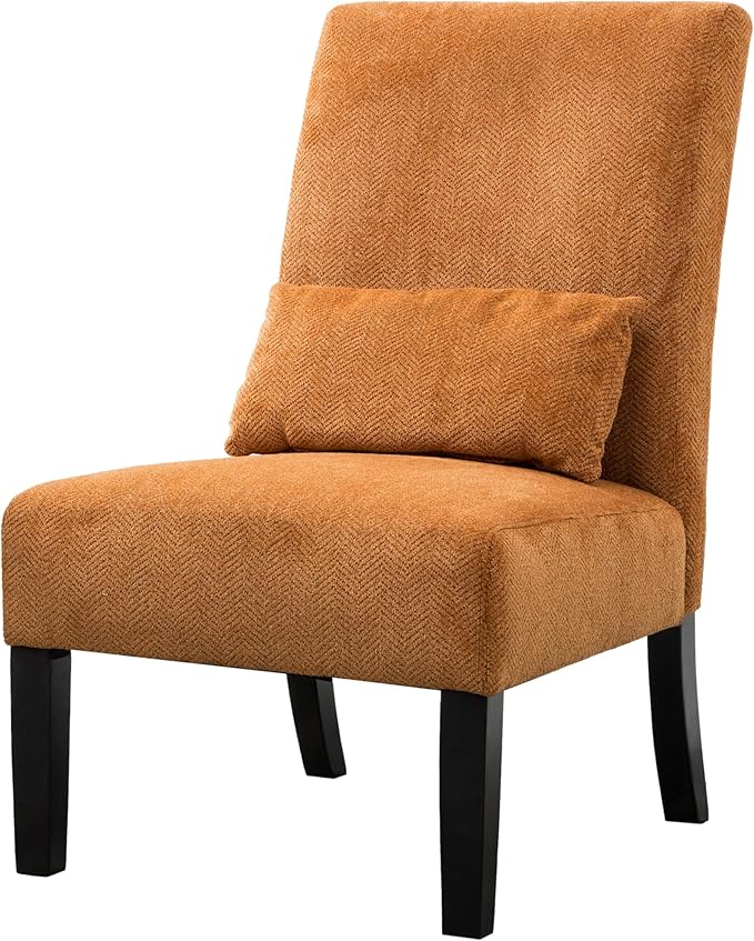 Knocbel Upholstered Accent Armless Chair with Pillow Living Room Fabric Lounge Chair with Solid Wood Frame &amp Legs (Orange w/Pillow)