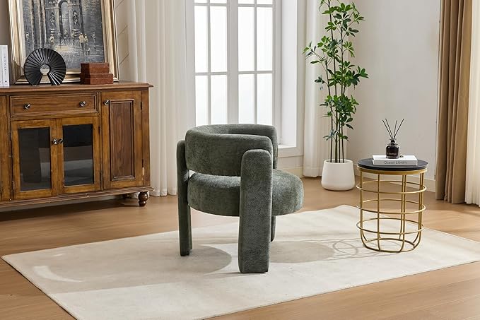 GDFStudio 30 Modern Accent Chair Upgrade Leisure Boucle Upholstered Armchair with Curved Arms and Waist Pillow Comfy Single Sofa Chair for Living Room Bedroom Office Apartment Antique Green