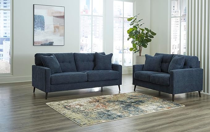 Signature Design by Ashley Bixler Classic Tufted Loveseat with Removable Cushions Blue