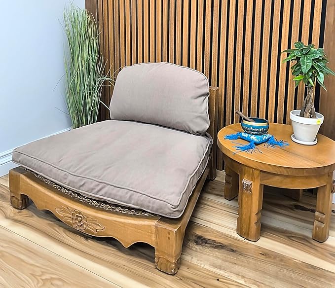 Handcrafted Wooden Meditation Chair with Woven Seagrass Seat 30 x 28 x 18 inches (Stone)