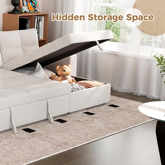 85 inch Sectional Sleeper Sofa Bed with StoragePull Out Couch with Reversible Storage ChaiseCup Holders USB ChargingSide PocketsComfortable Sectional Sofa Couches for Living RoomSmall Spaces | co