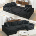 114 U-Shaped Sleeper Sofa with Pull Out Bed 3 in 1 Convertible Couch Bed Oversized Sectional Modular with Chaise Lounge Modern Comfy Plush Corduroy Black Couches for Living Room (Black)
