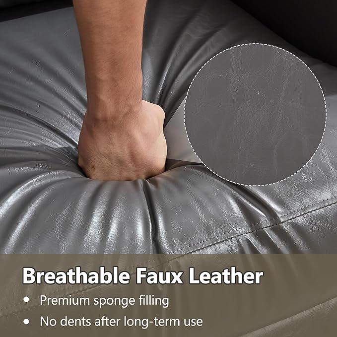 Manual Recliner Chair Faux Leather Push Back Recliners with Vibration Massage Lumbar Heat Living Room Single Sofa Reclining Rivet Design Chair Gray