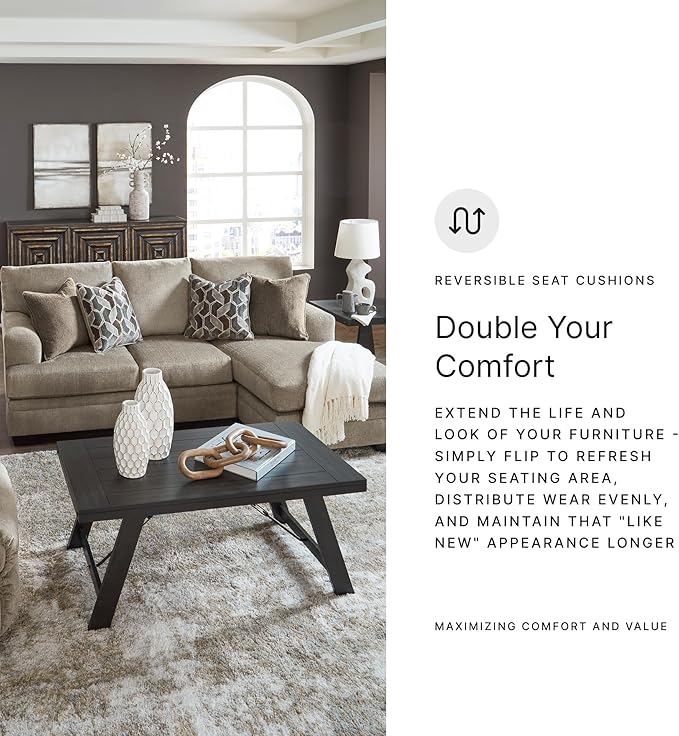 Signature Design by Ashley Stonemeade Casual Right-Arm Facing Sofa Chaise with 4 Toss Pillows Light Brown