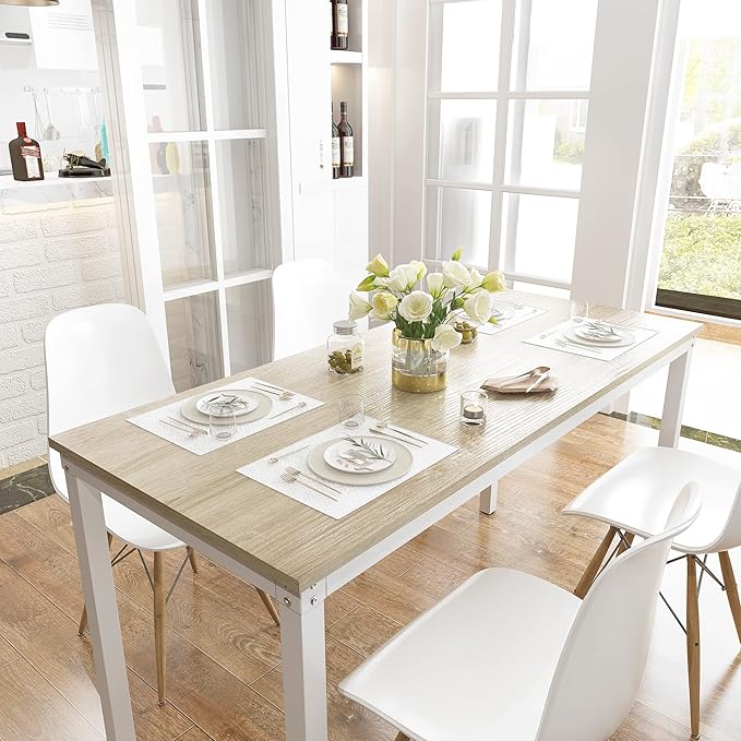 Teraves Computer Desk/Dining Table Office Desk Sturdy Writing Workstation for Home Office (47.24” Beige + White Frame)