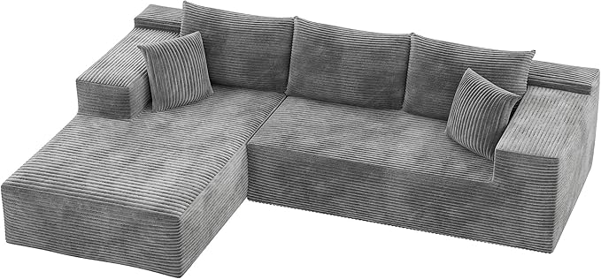YESHOMY Boneless Couches for Living Room 108 Sectional Modular Sectional Sofa with Deep Seat Cloud Comfy Couch with L-Shape Chaise Easy Assembly (Corduroy Gray)