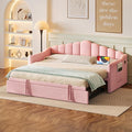 Bellemave Upholstered Twin Daybed with Pop Up Trundle USB &amp Type-C Charging Ports 2 Side Pockets No Box Spring Needed Velvet Modern Day Bed Frame (Pink)