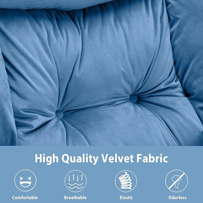 Lazy Chair Thick Padded Comfy Velvet Accent Lounge Chair with Stable Frame Leisure Sofa Armchair with Armrests and Side Pocket Reading Chair for Bedroom Living Room Office Light Blue