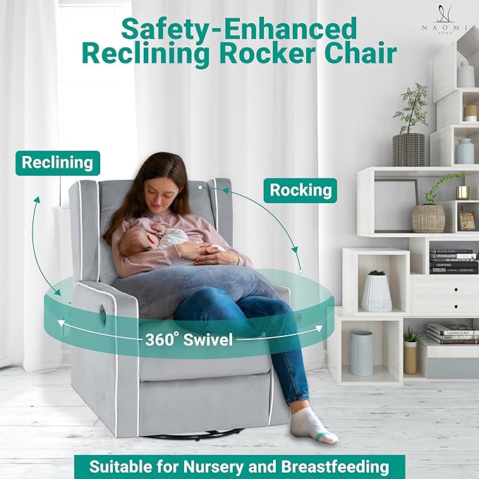 Swivel Rocker Recliner Chair for Adults and Elders Comfortable Living Room Recliner with 360° Swivel Manual Reclining with Adjustable Footrest Ergonomic Back Support
