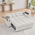 65'' Convertible Sleeper Sofa Bed with Pull-Out Design 3-in-1 Modern Chenille Fabric Couch with 360° Swivel Side Table Queen Size Easy Assembly for Living Room White