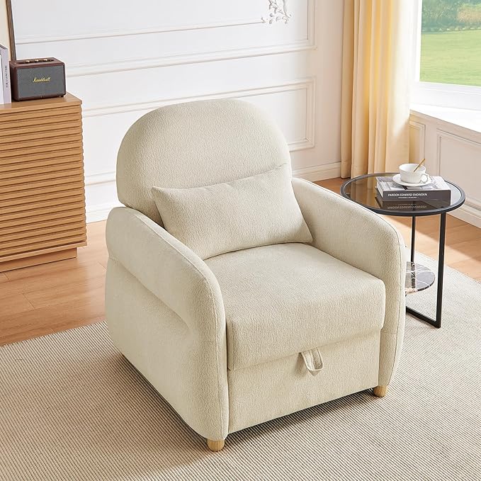 Modern Accent Chairs for Living Room Comfy Chenille Armchairs with Storage Single Reading Chairs for Bedroom Study Room Apartment Tool Free Assembly Beige