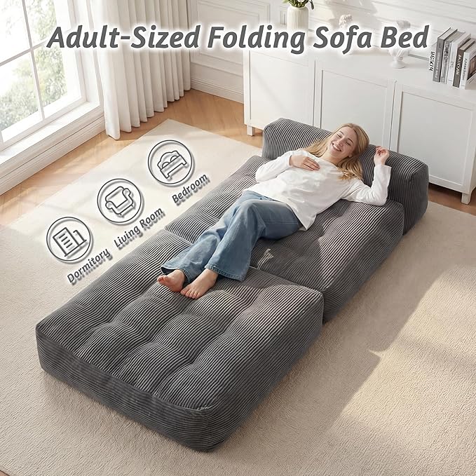 HABUTWAY Folding Sofa Bed Convertible Sleeper Chair Bed with Pillow &amp Handle Foldable Mattress with Back Support Portable Single Couch Comfy Floor Sofa Lounge for Living Room Bedroom(Dark Gray