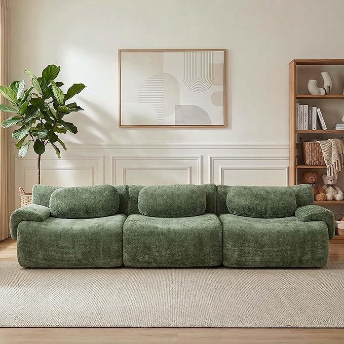 WELAX 116 Modular Cloud Sofa Boneless Sectional Couches for Living Room with Memory Foam 3 Seater Modern Chenille Sofas Home Comfy No Assembly Couch for Apartment Green