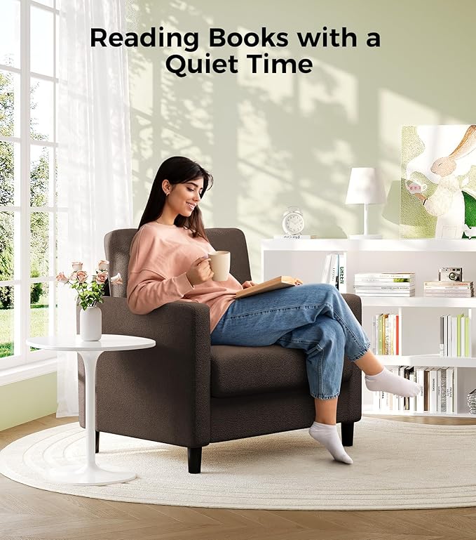 Sofa Accent Chair 33 Reading Chair for Bedroom Tool-Free Setup Living Room Accent Chairs Comfy Arm Chairs Living Room All-Wood Reading Nook Brown