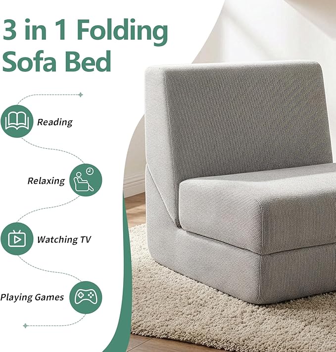 GLCS Folding Sofa BedConvertible Sleeper ChairModern Floor Futon Sofa Couch for Living Room/Dorm/Guest Use/Home Office/Apartment