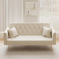 Modern Velvet Sofa Bed Futon with 2 Pillows2-in 1 Convertible Sleeper Couch BedFolding Recliner Loveseat with Golden Metal Legs for Living Room Apartment Office (Beige)