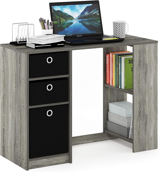 Furinno Jaya Modern Computer Study Desk Small French Oak Grey/Black