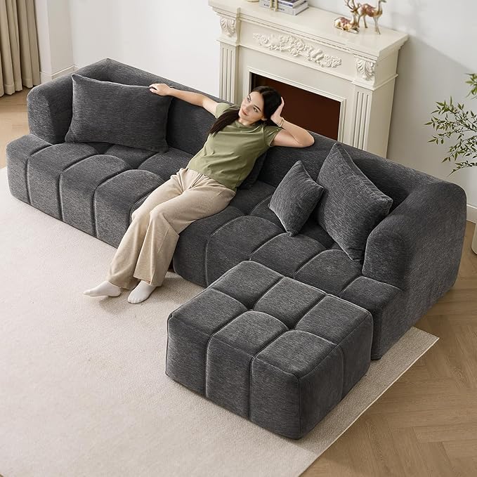 ONBRILL 97” Modular Sectional Sofa with Deep Seat Cloud Sectional Couch with L-Shape ChaiseChenille Upholstered Couches for Living Room Bedroom ApartmentsNo Assembly Required