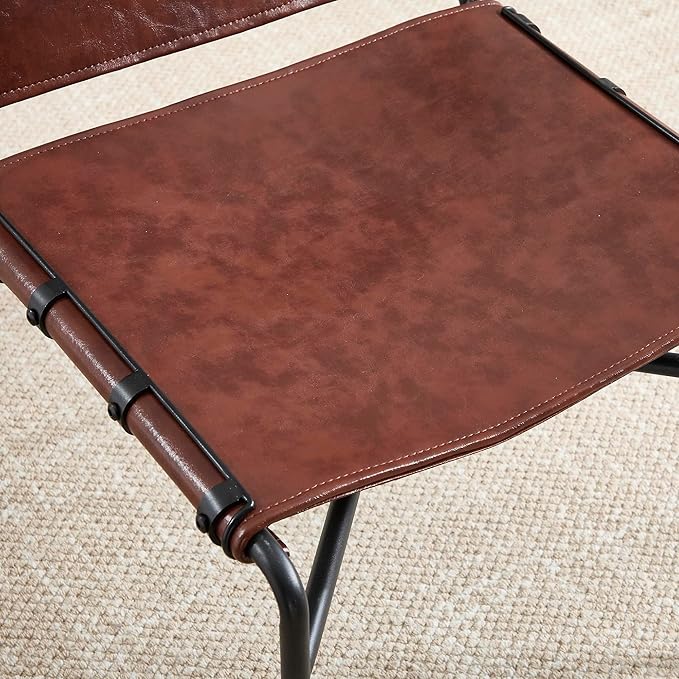 Accent Chairs Set of 4 - Mid-Century Modern Style Armless Lounge Chairs Sturdy Metal Frame Breathable and Comfortable Sling Chair for Living Room Bedroom and Small Spaces (Reddish Brown)
