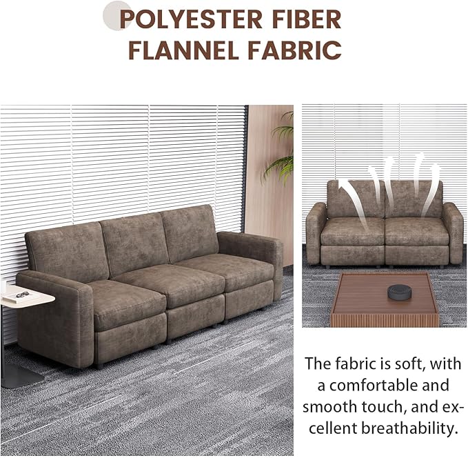 Modern Brown Modular Sofa with Deep Seating Soft Cushions Sectional Couch Available in Loveseat or Multi-Seat Options Minimalist Design for Office Living Room or Bedroom (Loveseat)