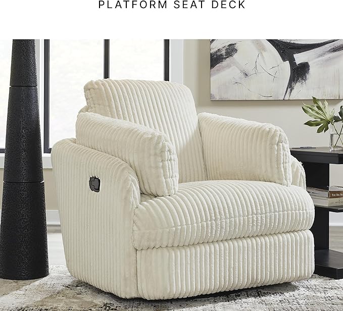 Signature Design by Ashley Tie-Breaker Casual Swivel Glider Recliner with Hidden Storage White