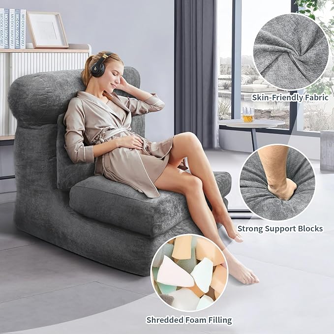 Folding Sofa Bed Floor Couch for Adults Chair Bed Convertible Sleeper Chair with Back Support Washable Cover Deep Seat Sleeper Couch for Living Room