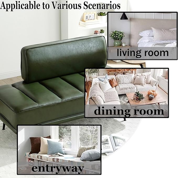 Anwick 55 PU Leather Small Sofa Loveseat Couch with Side Table Modern Upholstered Bed End Bench with Back for Bedroom Living Room Office Entryway (Green)