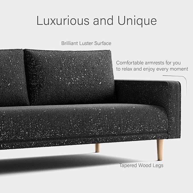 Furniture of America Oriana Contemporary Boucle Sofa Couch with Back Pillows and Wooden Legs Comfy Fabric Upholstered 3 Seater Couch for Living Room Bedroom Home Office Black