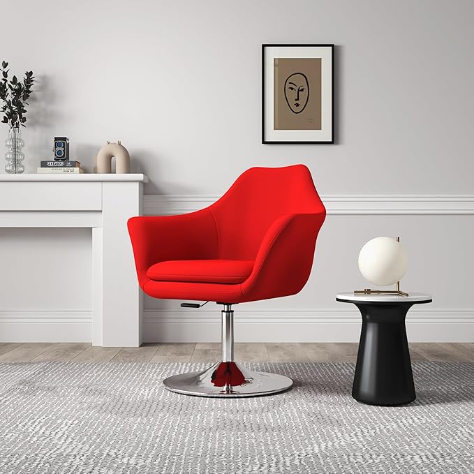 Manhattan Comfort Kinsey Adjustable Swivel Accent Chair Set of 2 with 360° Turn Upholstered in Wool Blend Polished Chrome Base Ergonomic Design for Living Room &amp Home Office 300 Lbs Capacity