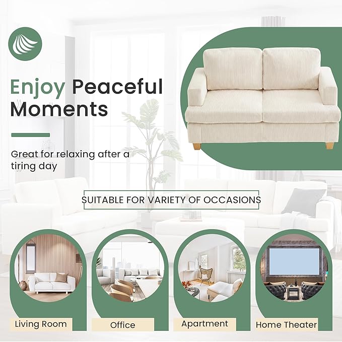 3 Pieces Corduroy Couch Set for Living Room 3 Seater &amp Loveset*2 Cloud Sofa Deep Seat Floor Couch for Bedroom Futon Modern Sofa Bed White Corduroy
