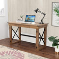 47.5 Writing Computer Desk Industrial Style Large Home Office Desk with Pull-Out Keyboard Tray and Black Metal Wooden Laptop Table for Work Study