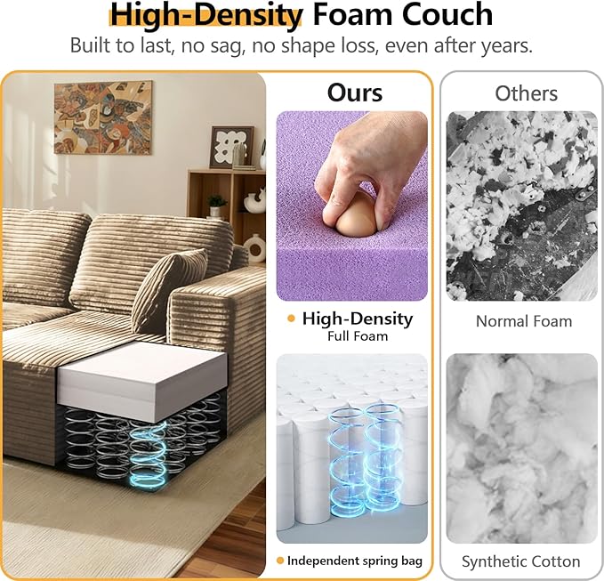 104” Modular Sectional Couch Modern Cloud Sofa with Chaise Deep Seat Upholstered Sofa for Living Room or Apartment No Assembly Required (Camel L Shape with Right FacingChaise)