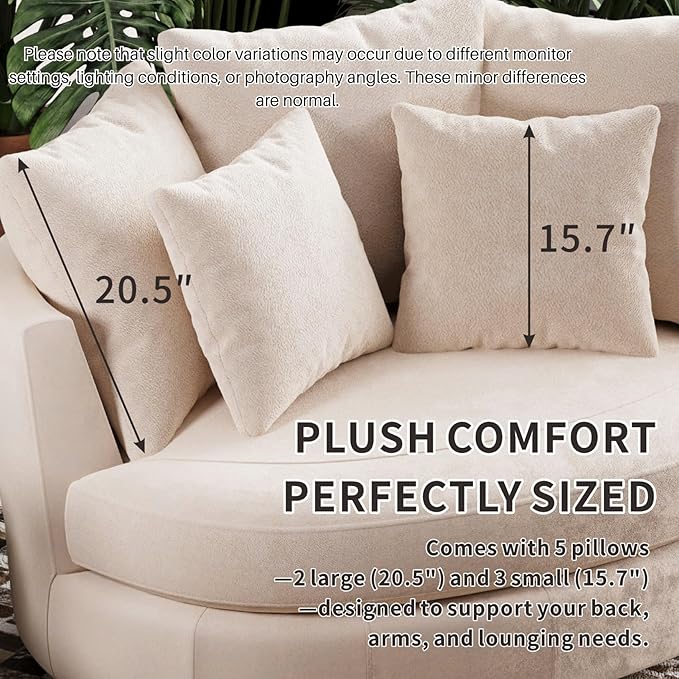 54.9''W Oversized Accent Barrel Chair Upholstered Chenille Comfy Couch Sofa with 5 Pillows for Bedroom Living Room Apartment Studio Wheat.