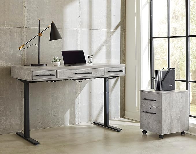 Modern Two Drawer Wood Laminate File Cabinet Office Storage Drawers Fully Assembled Concrete Gray