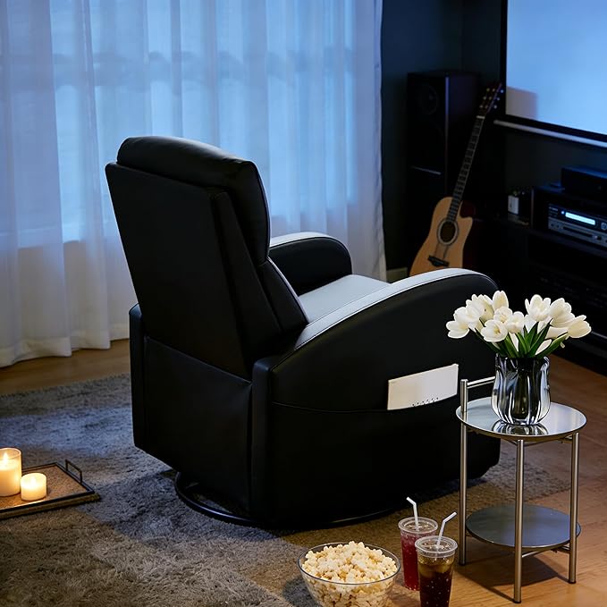 Simple Deluxe Massage Recliner Chair - Adjustable PU Leather Recliner Luxe Reading Chair &amp Sofa Chair for Living Room Chairs or Bedroom Chair Small Recliner for Home Theater Black