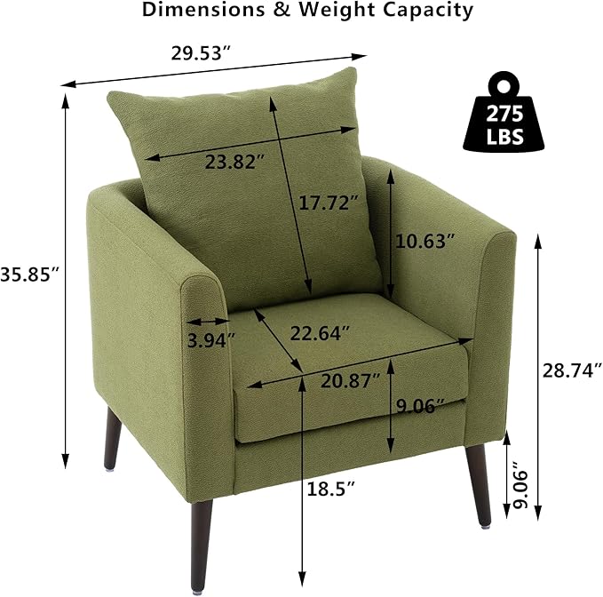 29.5 Wide Fleece Accent Barrel ChairFabric Upholstered Side Chair for Living Room BedroomModern Round Club ChairPadded Single Armchair with Pillow for Indoor (Barrel Olive Green)