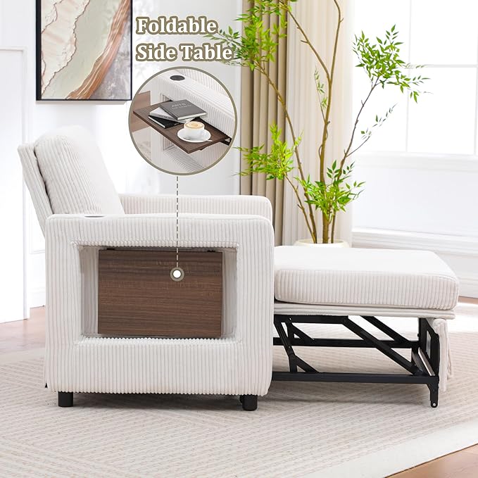 3 in 1 Folding Convertible Sleeper Sofa Bed Pull Out Couch with Side Pockets USB Port Side Table Single Sofa Bed with Adjustable Backrest for Living Room Bedroom 66 Beige 1 SEAT