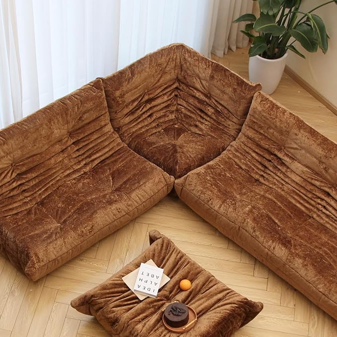 N&ampV Soft Premium Chenille Floor Lounge Chair Mid Century Armless Floor Sofa Foam Sofa Accent Chair for Living Room Bedroom and Office (Brown Corner Chair)
