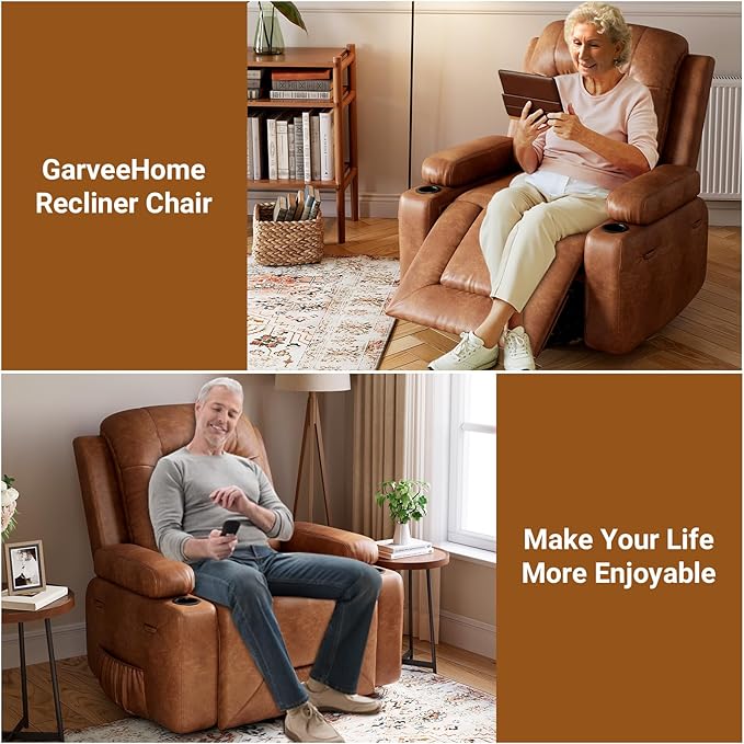Power Lift Recliner with Heat and Massage – Adjustable Reclining Chair for Elderly with Cup Holders Side Pockets and USB Port for Living Room 22 Seat Brown
