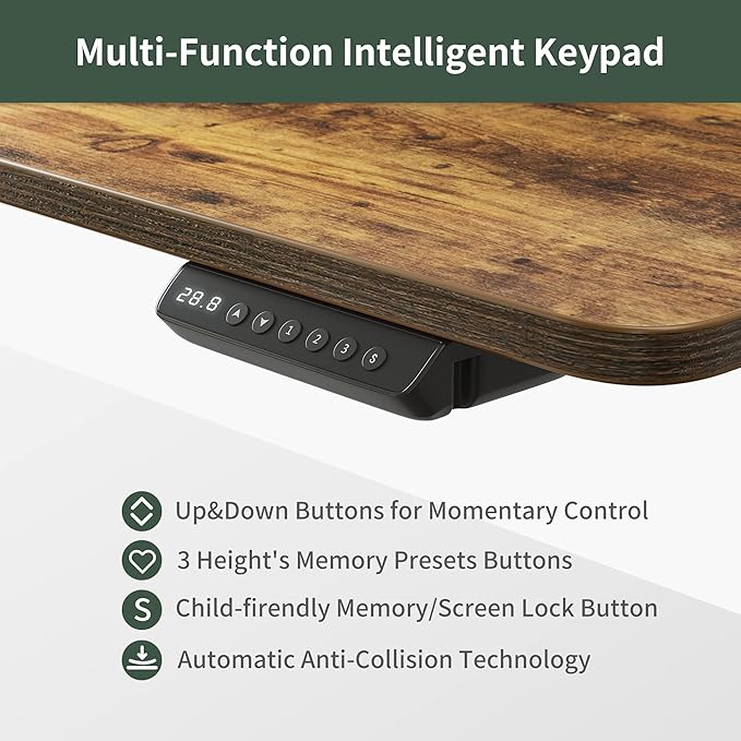 CubiCubi Standing Desk 48x26 Inches with 3 Wood Drawers and Monitor Shelf Ergonomic Rising Home Office Desks Height Adjustable Computer Desk Sit Stand Up Electric Workstation Table Brown