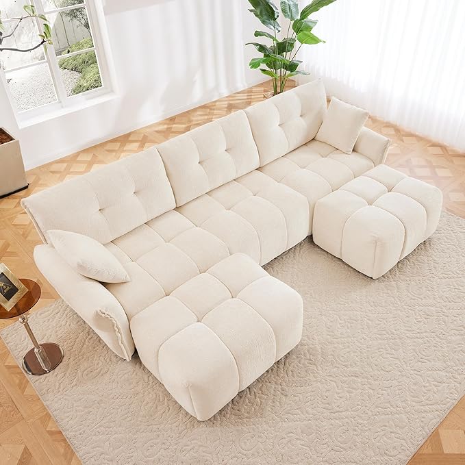 Oversized Modular Sectional Sofa U Shaped Sectional Couches for Apartment 110 inch 5 Seat Modular Couch with OttomanChenilleWhite