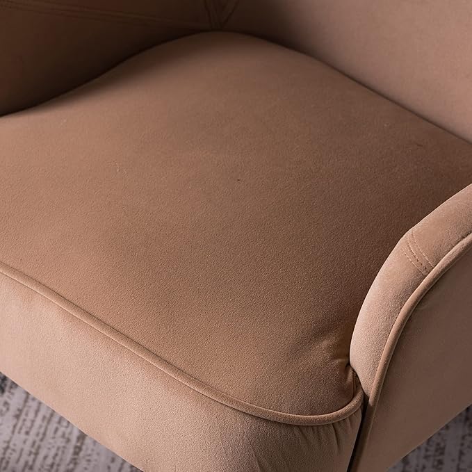 Modern Ergonomics Soft Velvet Fabric Material Accent Chair with Gold Legs and Adjustable Feet Screws for Indoor Home Living RoomCoffee Brown