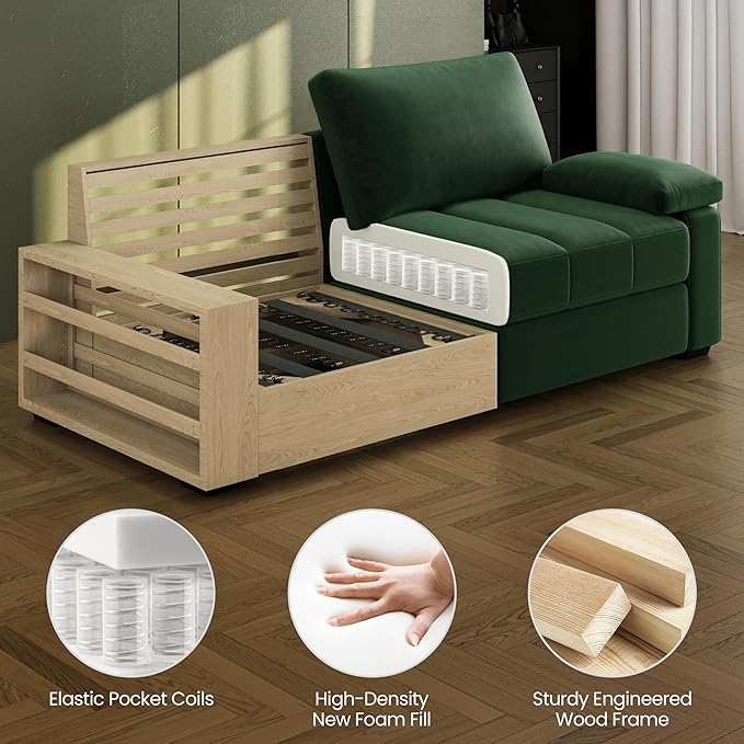Yaheetech 79 Velvet Modern Sofa Couch with Storage Pockets and USB Ports 2 Seater Comfy Loveseat Sleeper with Removable Armrest Pillow &amp Cover for Living Room Apartment Bedroom Green
