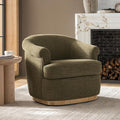HULALA HOME Swivel Barrel Chair with Rolled Arms Upholstered Fabric Swivel Round Armchair with Removable Cushion Solid Wood Base for Living Room Bedroom Moss