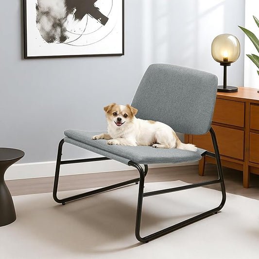 DAICO Modern Accent Chair Armless Sling Accent Chairs Comfy Upholstered Side Sitting Chairs with Metal Frame for Living Room Bedroom Balcony Garden Linen Grey