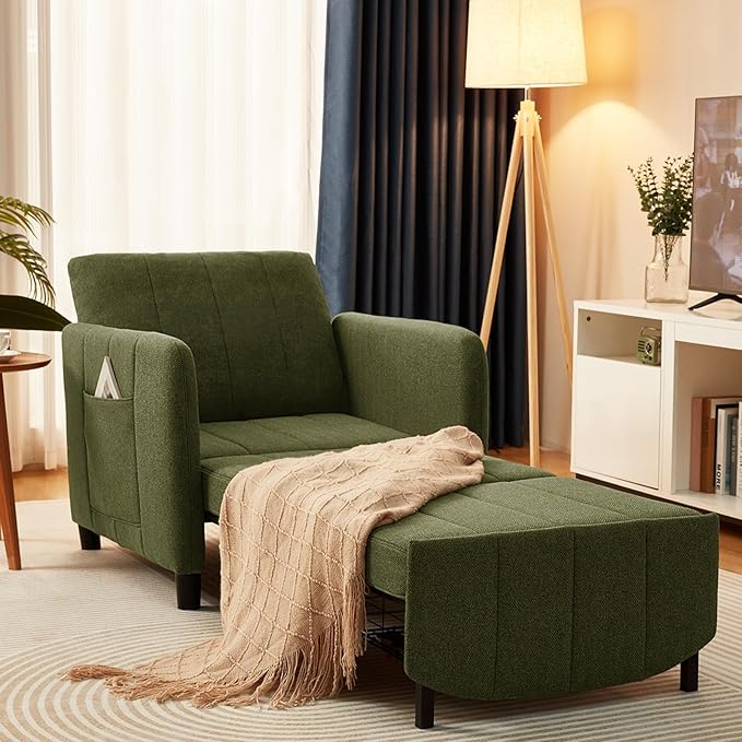 Sleeper Chair 84 Extra Long Convertible Chair Bed Upgraded 3-in-1 to 4-in-1 Pull Out Chair &amp Single Sofa Bed for Adult Sleeping Chair for Living Room Small Space (Modern Green)